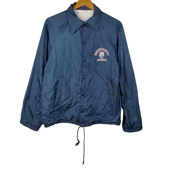 Vintage University of Arizona U of A Blue Nylon Snap Button Windbreaker Jacket M - Picture 2 of 10